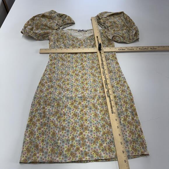 Zara Dress Womens Small Yellow Floral Puff Sleeve V Neck Mini Spring Summer Boho - Picture 7 of 8